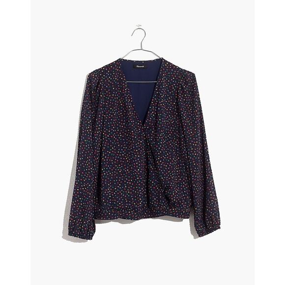 Madewell | Navy/ Multi Lyric Wrap Top in Sugar Dot - Sold Out~ Small - Picture 1 of 4